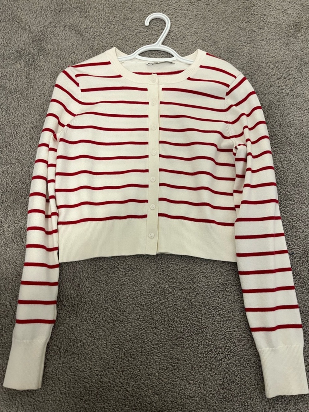 Abercrombie & Fitch Cream and Red Striped Cropped Cardigan